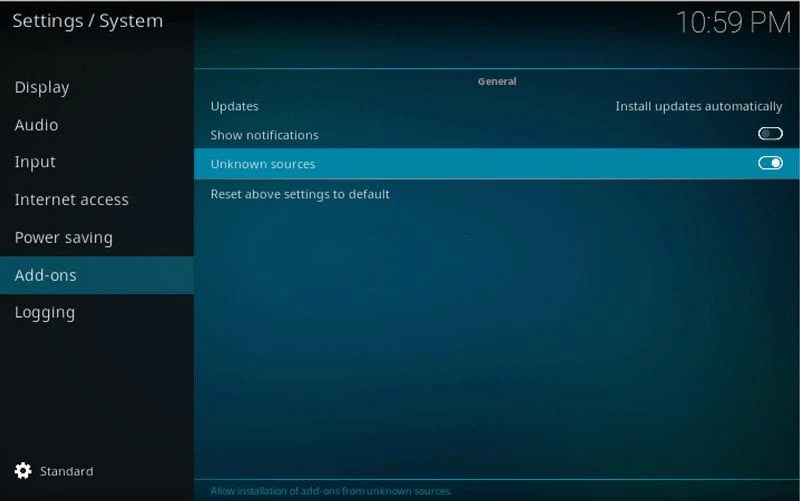 allow unknown sources kodi