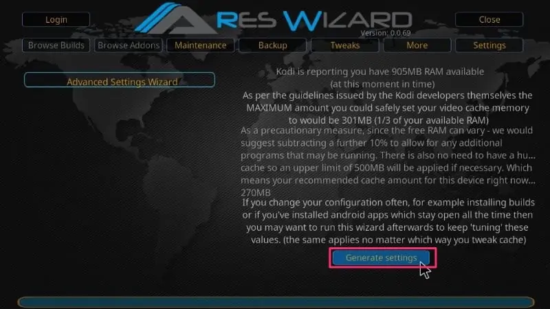 ares wizard advanced settings to optimize kodi cache