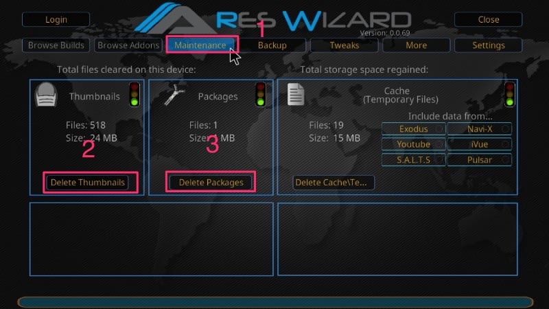 ares wizard kodi maintenance 