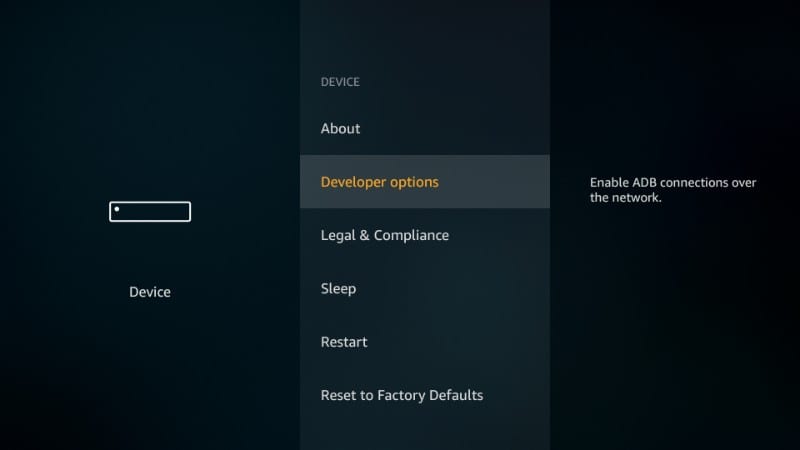 fire stick developer options