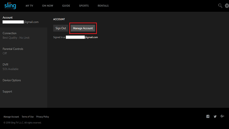 manage sling tv account
