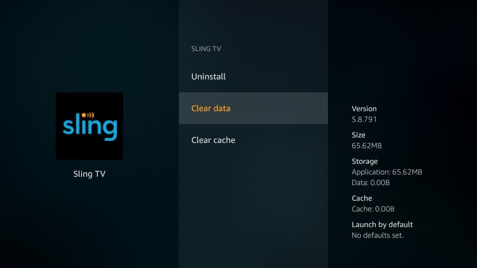 clear sling tv data on firestick