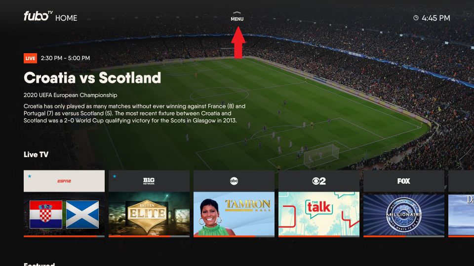 fubo tv home screen