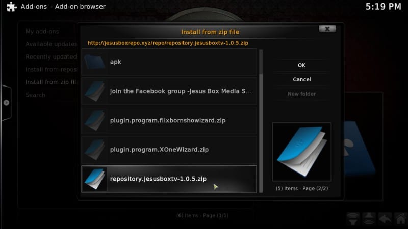 open install from zip file on kodi with build