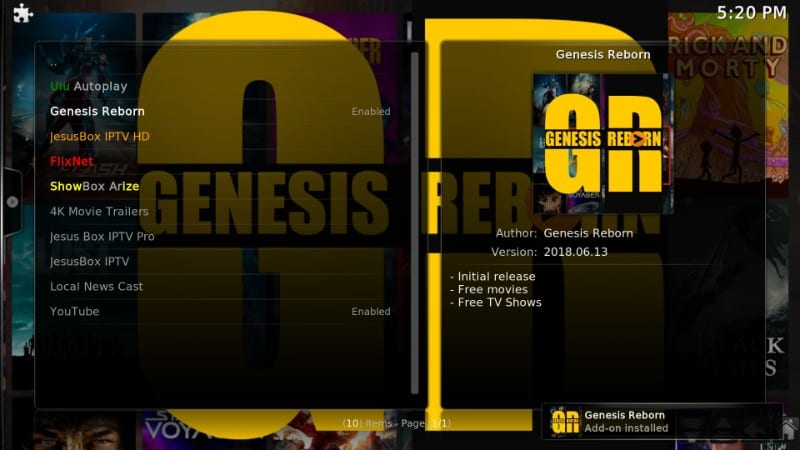 kodi addon installed on a build