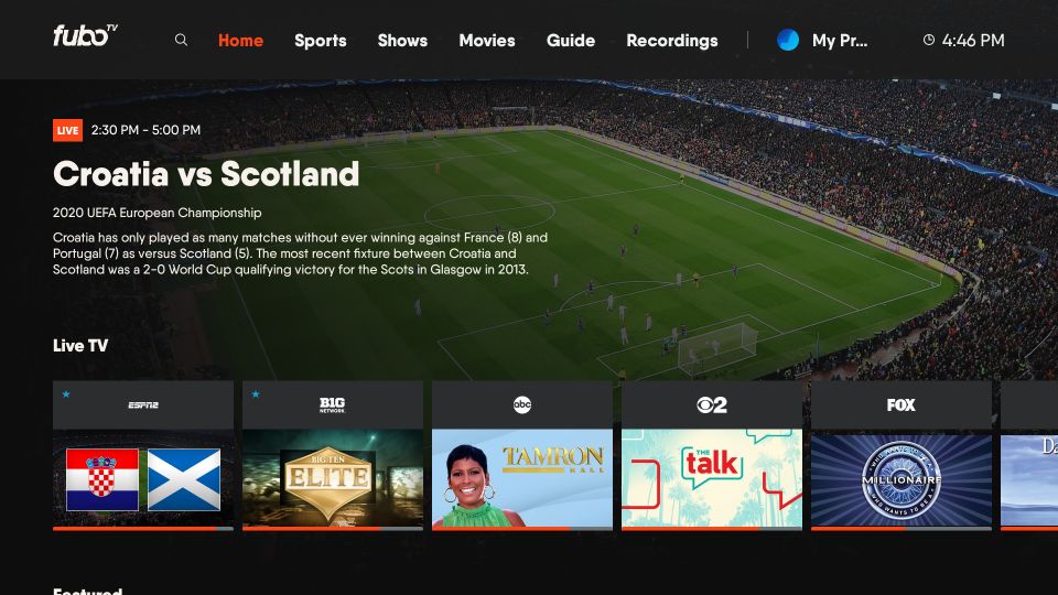 fubo tv menu options