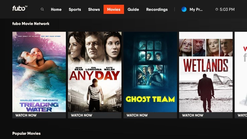 click the movies tab