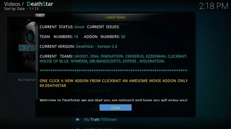 how to use deathstar kodi addon