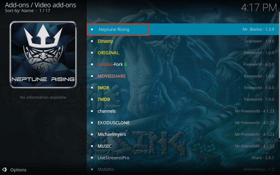 install neptune rising in kodi for mac