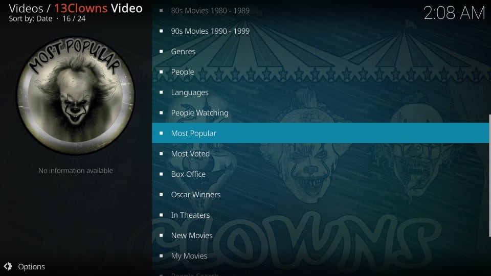 13 clowns video addon categories
