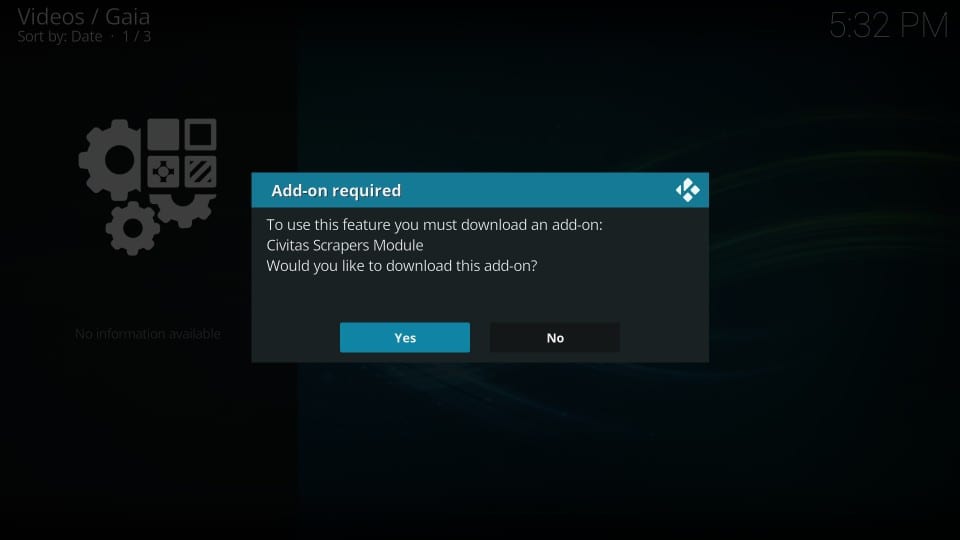 gaia addon setup process on kodi