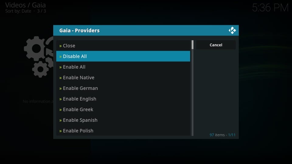 gaia addon setup process on kodi
