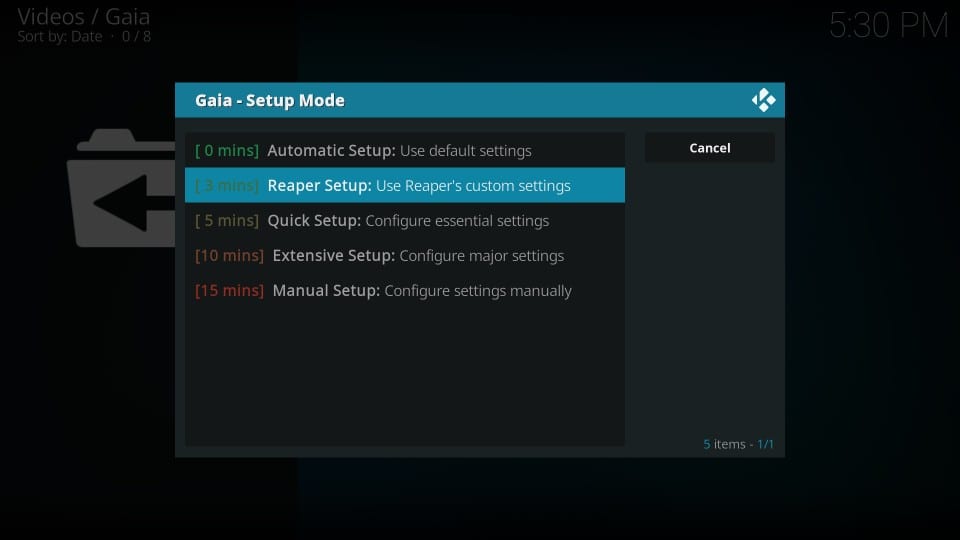 gaia addon setup process on kodi