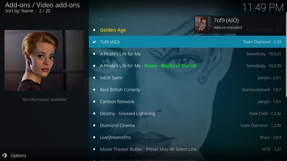 how to use 7 of 9 addon on kodi