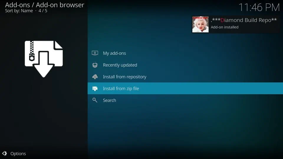 install 7 of 9 kodi addon from diamond build repo