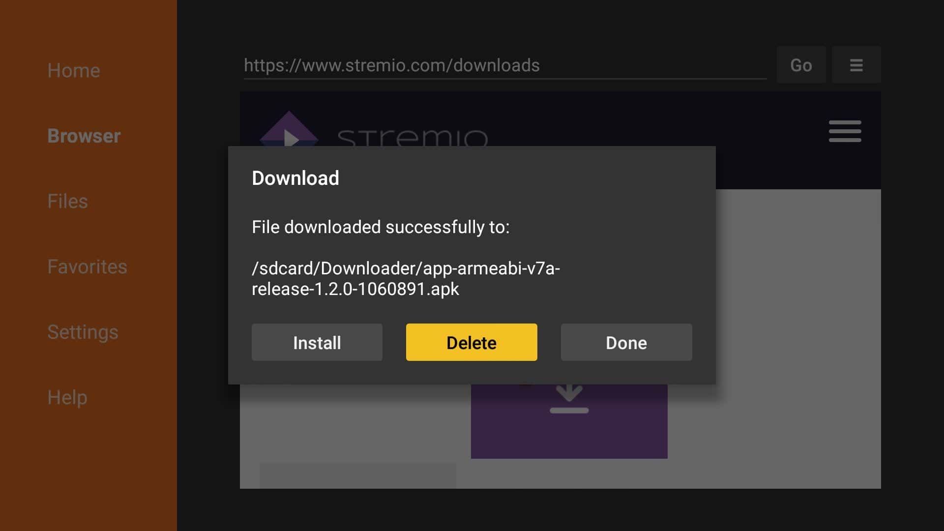 delete stremio apk