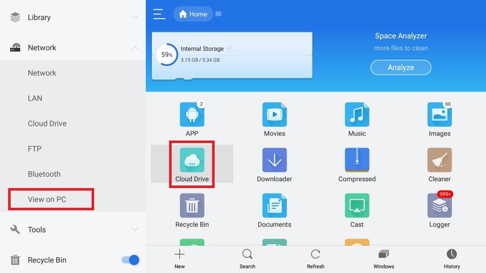 sign in to cloud drive on firestick using es file explorer