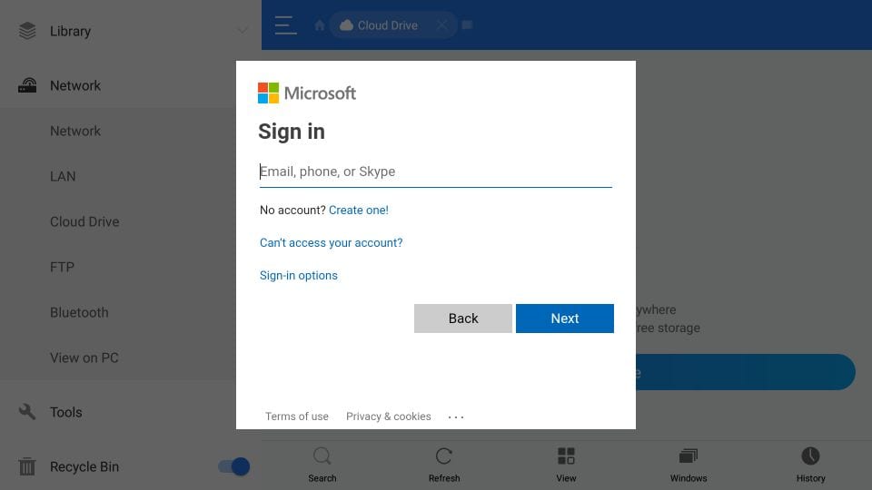 log in to cloud drive with es file explorer on firestick