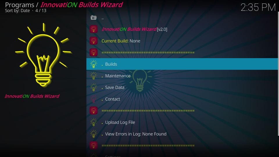 how to install innovation builds on kodi