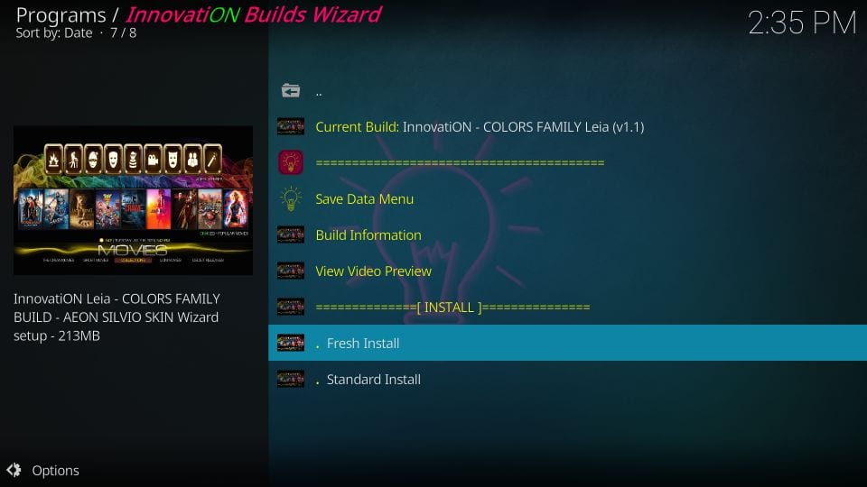 how to install innovation build colors family on kodi