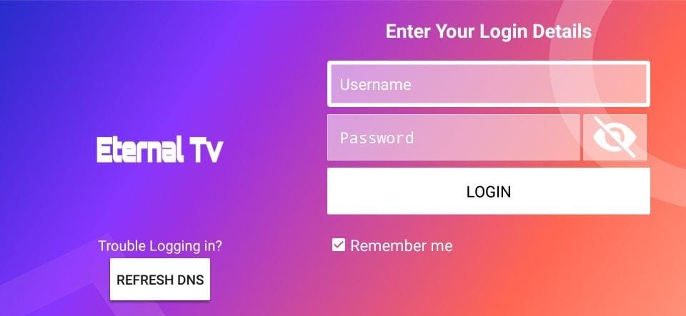 eternal tv enter login details
