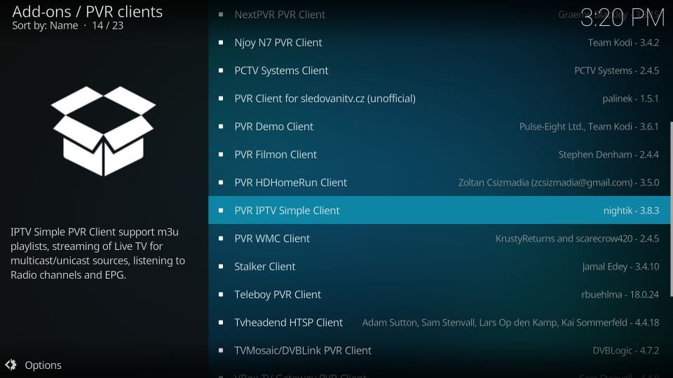 how to get pvr service on kodi 16.1