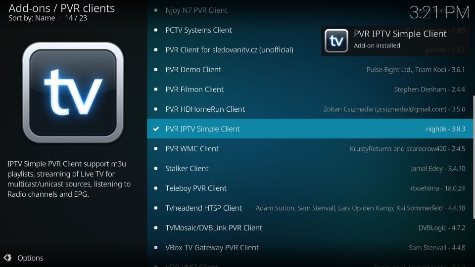 set up pvr iptv simple client on kodi