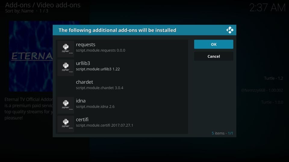 install eternal tv kodi addon