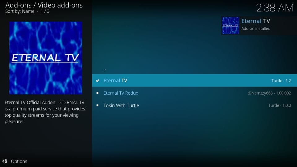 eternal tv kodi addon