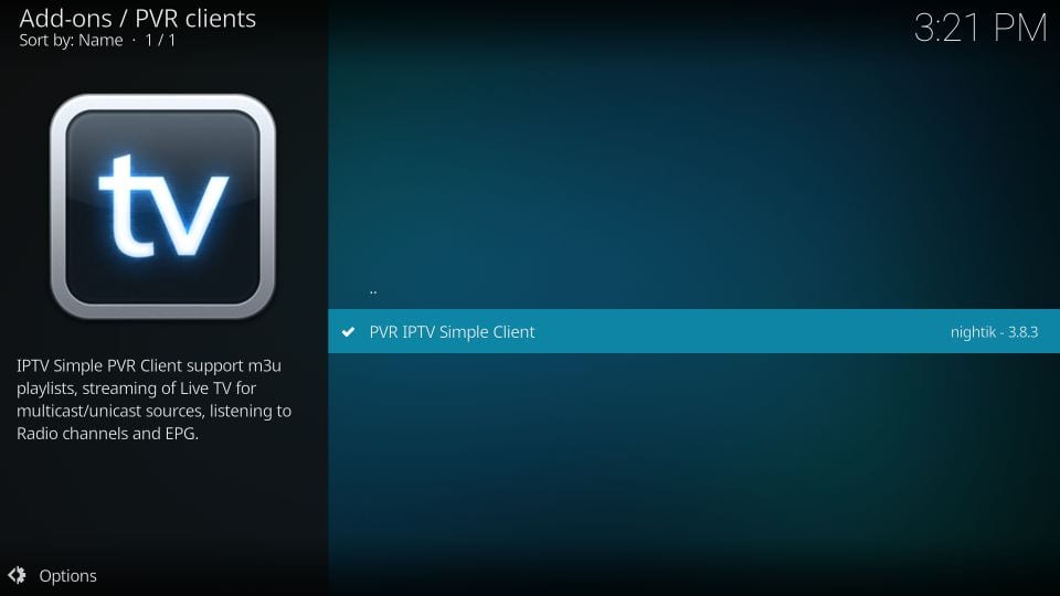 use pvr iptv simple client on kodi