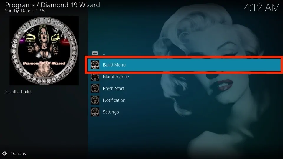 diamond dust kodi build menu