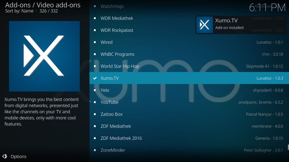  xumo tv addon