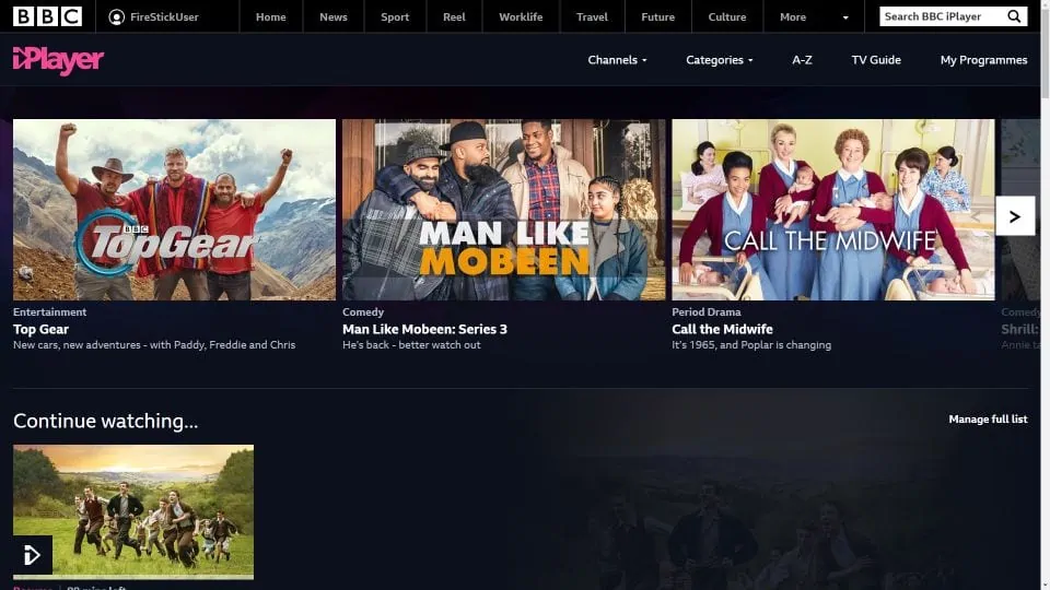 bbc iplayer home screen