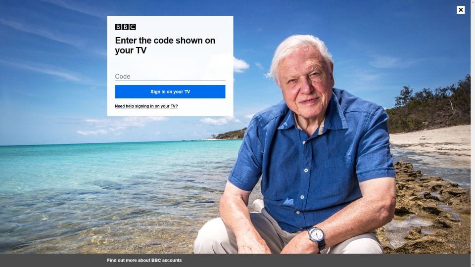 enter the code to login bbc on tv