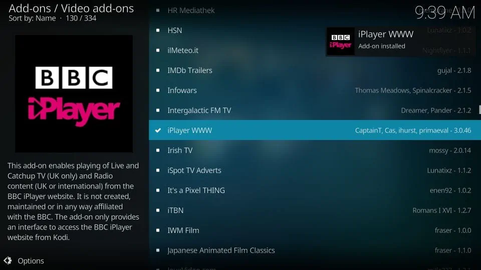 bbc iplayer addon installed notification 