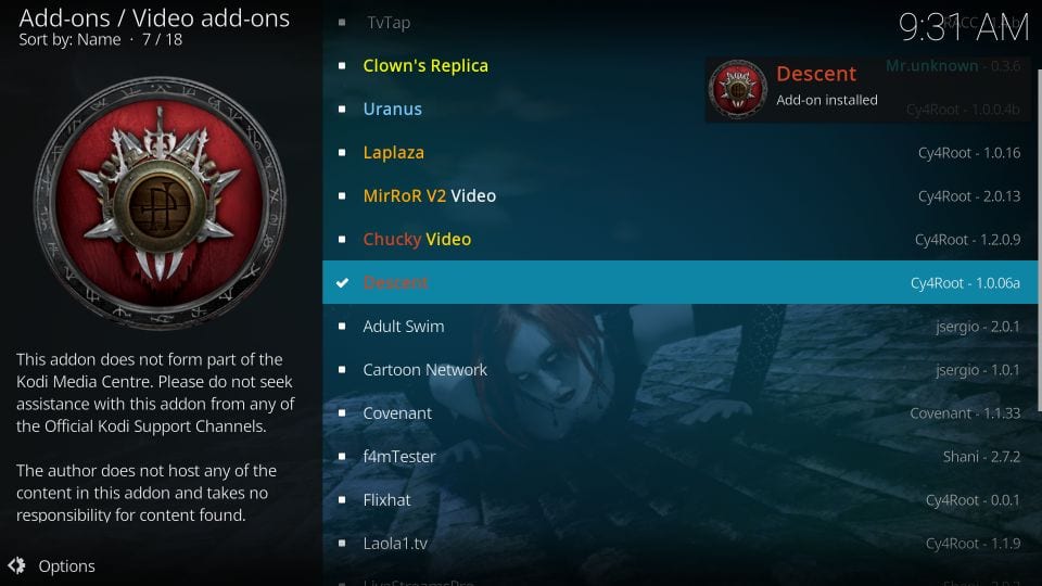 Descent addon on kodi
