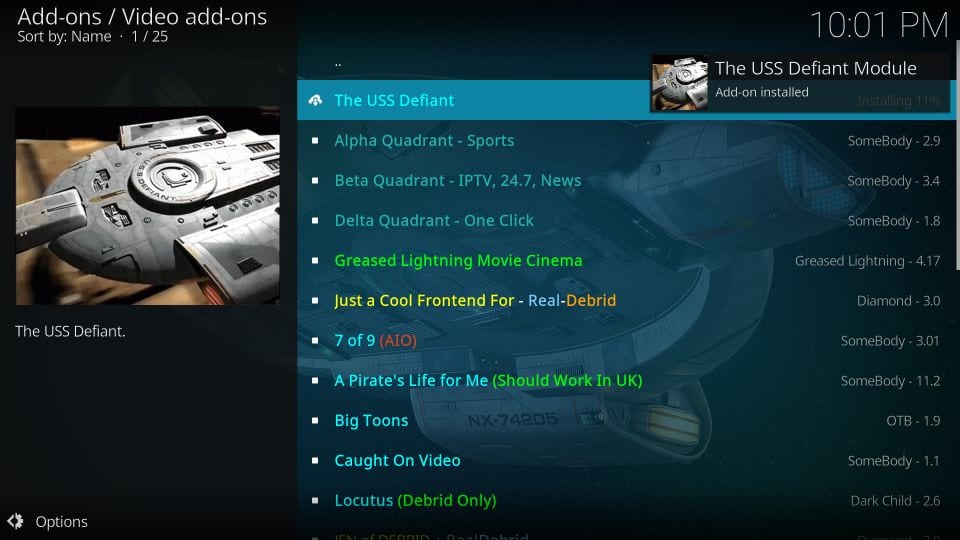 steps to get USS Defiant addon on firestick
