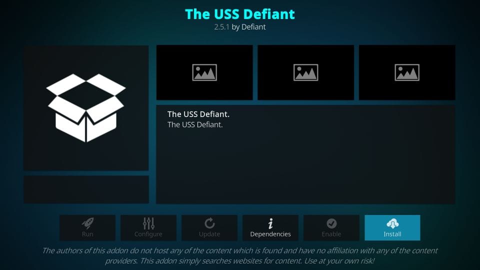 how to install the USS defiant kodi addon