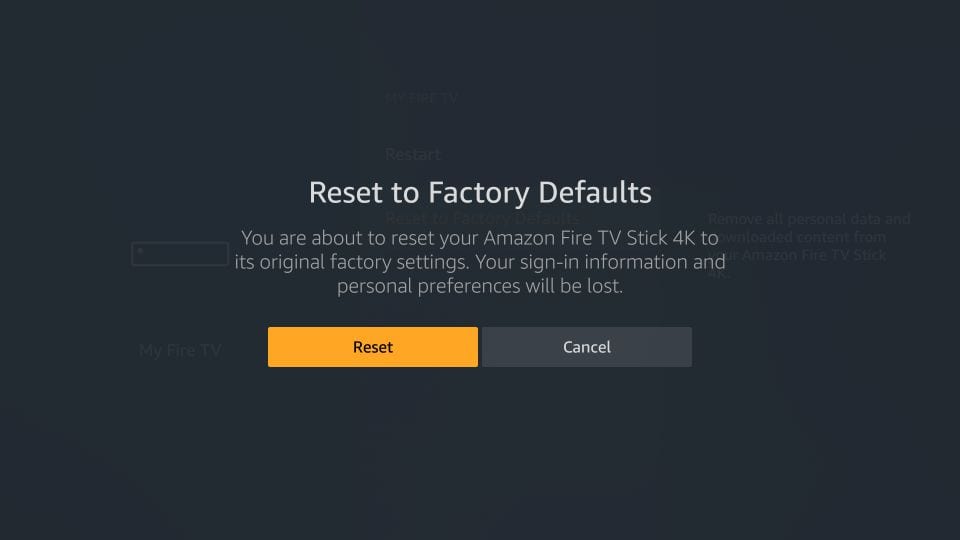 confirm reset action on firestick