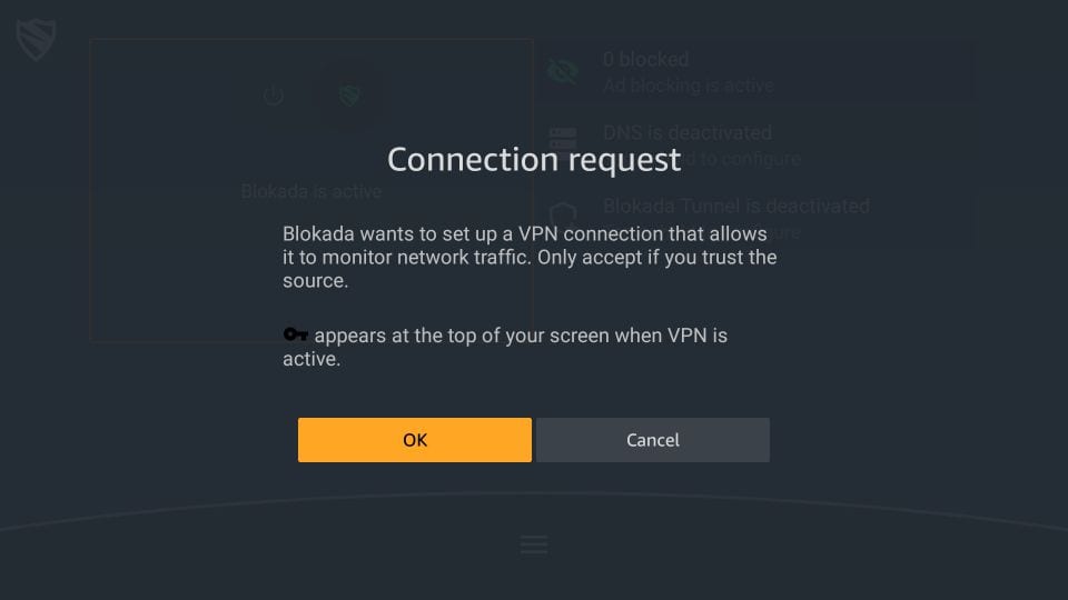 Blokada app connection request