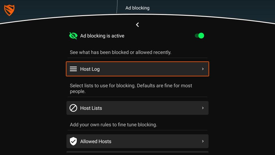 Blokada app host log