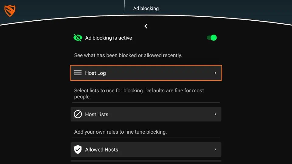 Blokada app host log