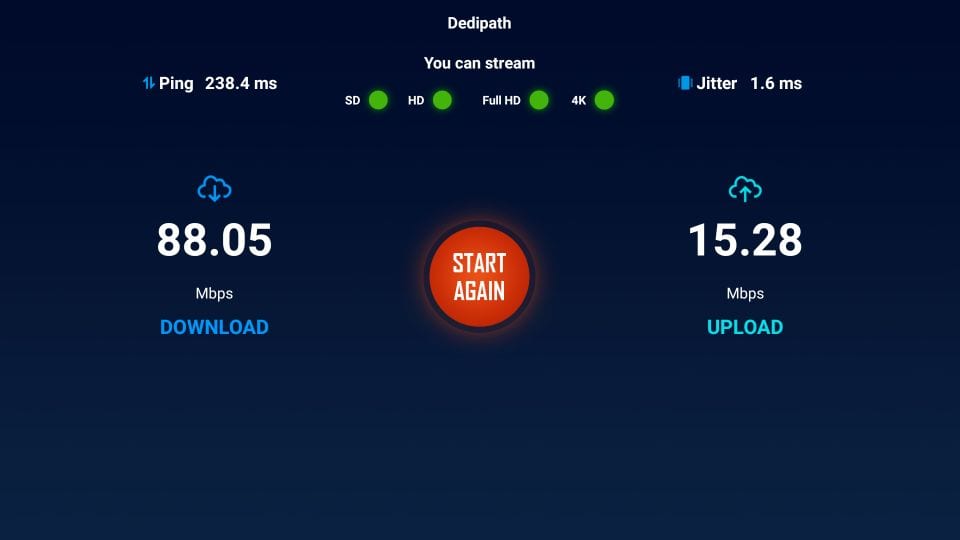 résultats du test de vitesse Internet