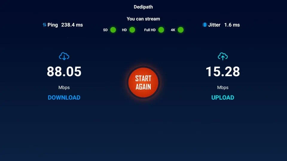 internet speed test results