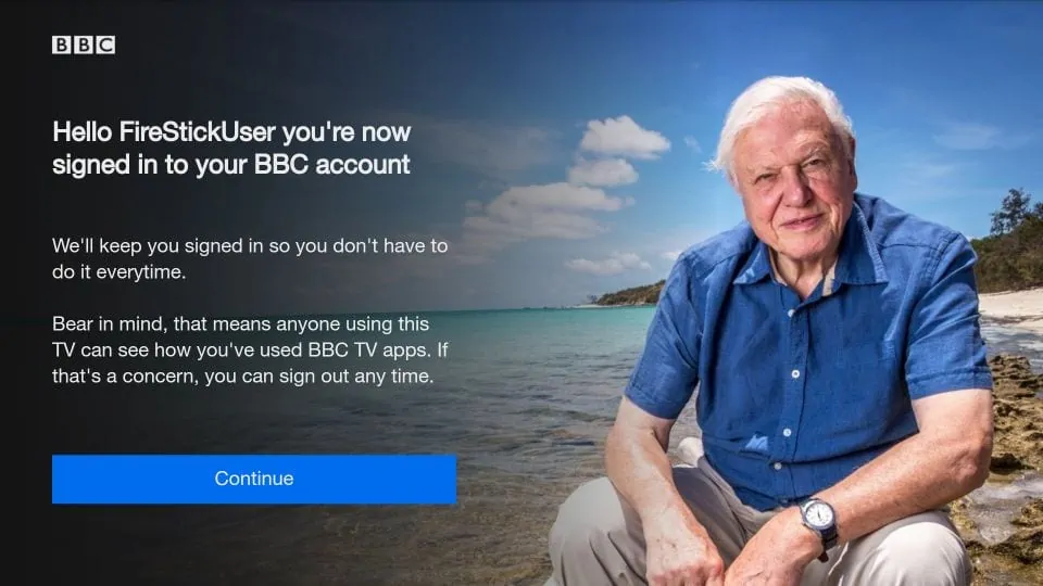 bbc website screen after login on firestick