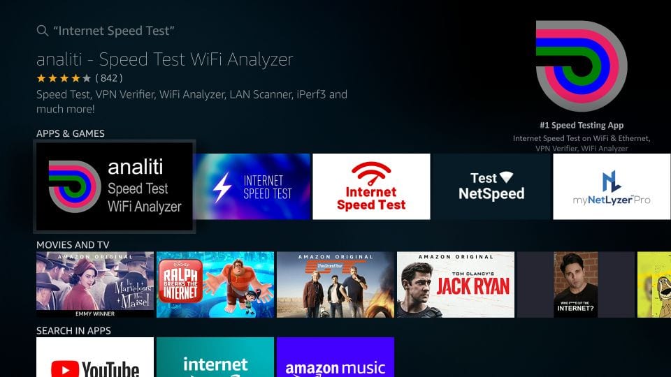 application de test de vitesse wifi analiti sur firestick