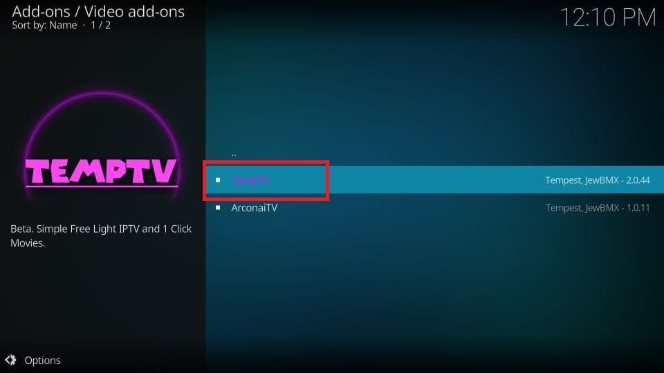 Temptv kodi addon