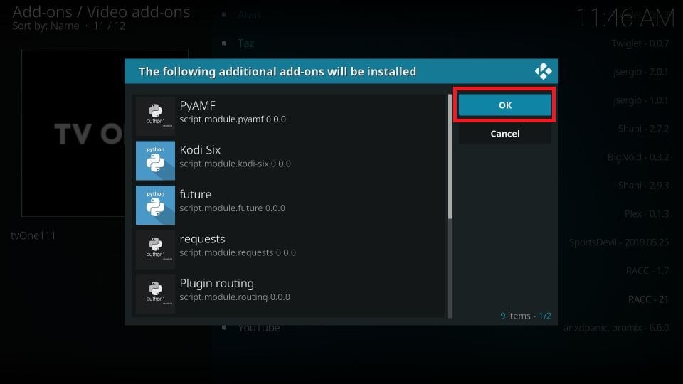 Install tvone kodi addon