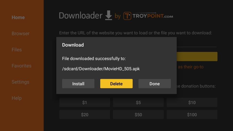 remove movie hd apk file from fire tv storage