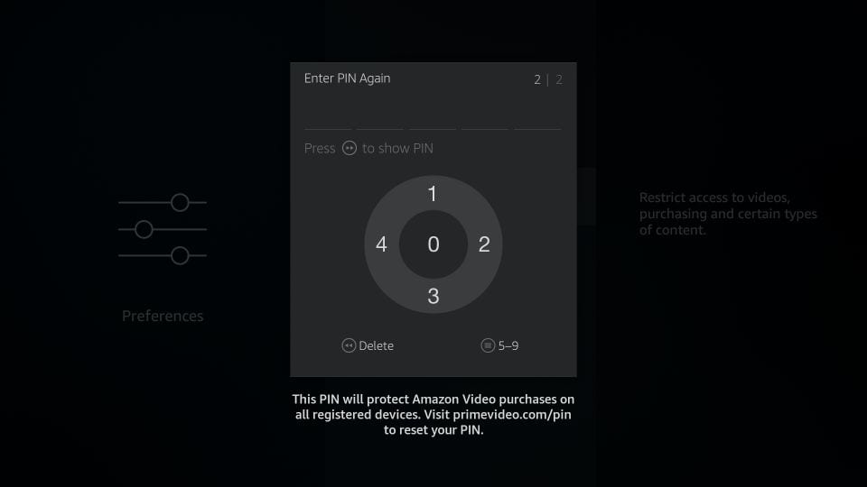 re enter pin for parental control settings